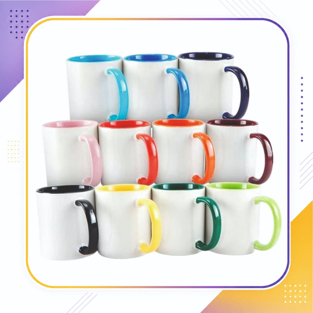 Caneca cerâmica com interior e alça colorida 325ml - Personalizada