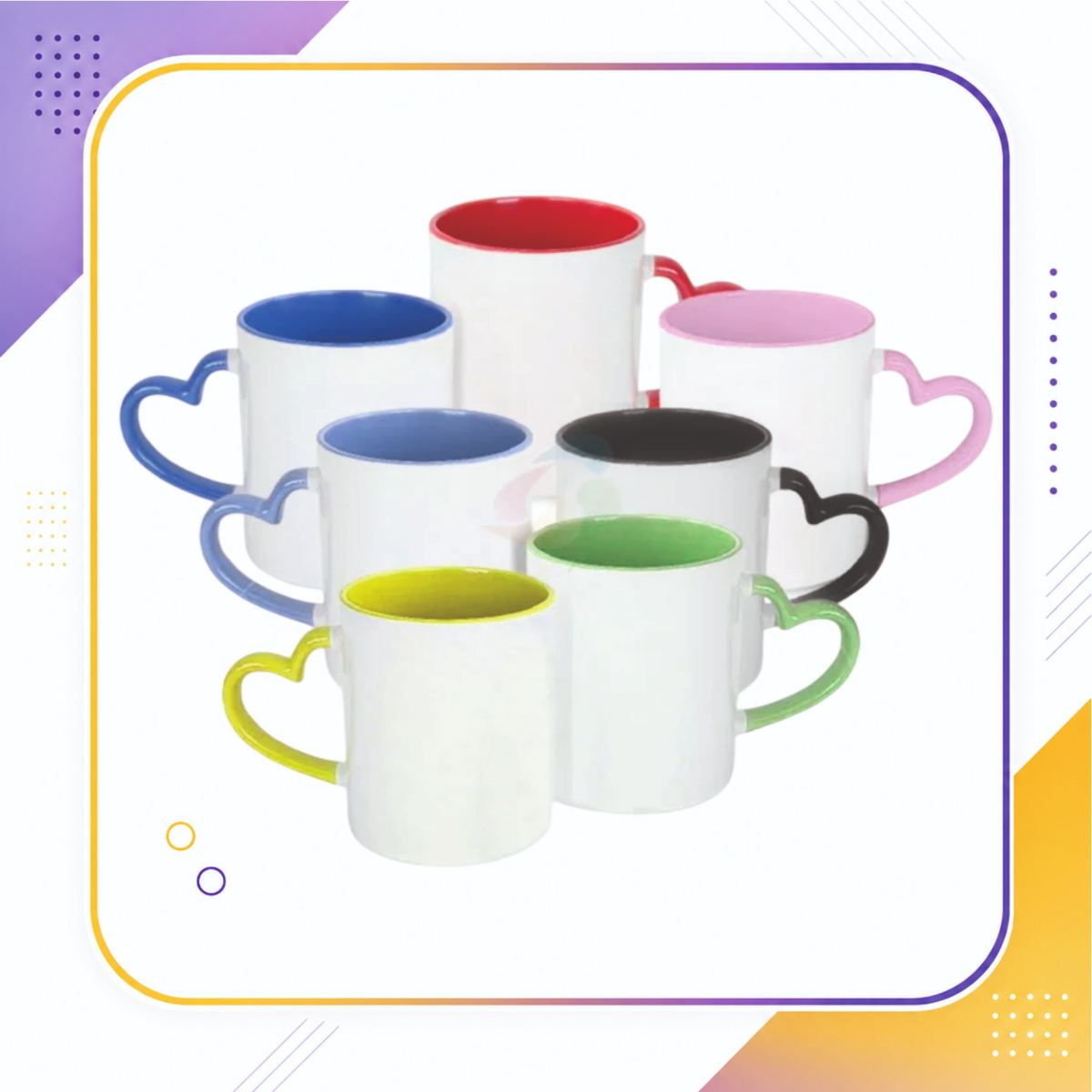 Caneca com interior e alça coração colorida 325ml - Personalizada