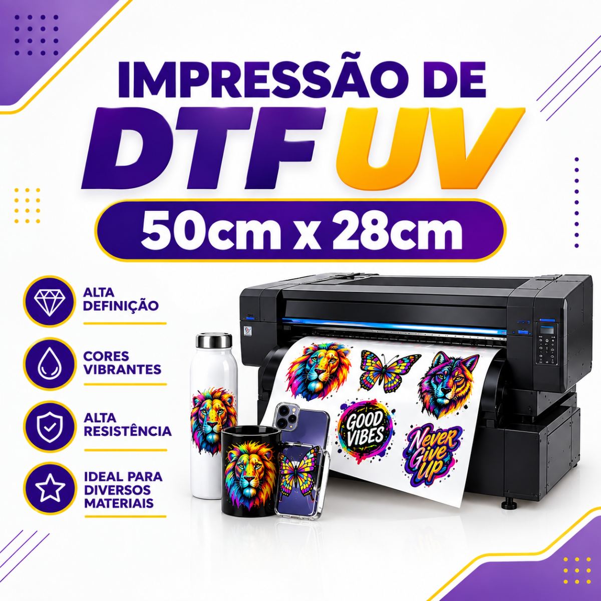 Impressão DTF UV 50cm x 28cm