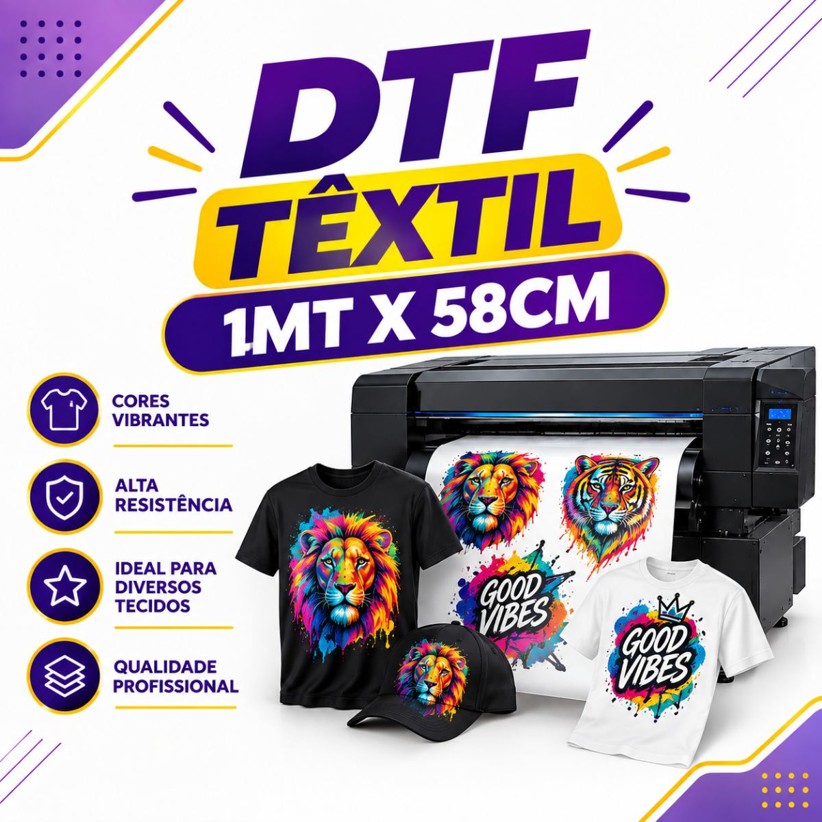 Impressão DTF TÊXTIL 1mt x 58cm
