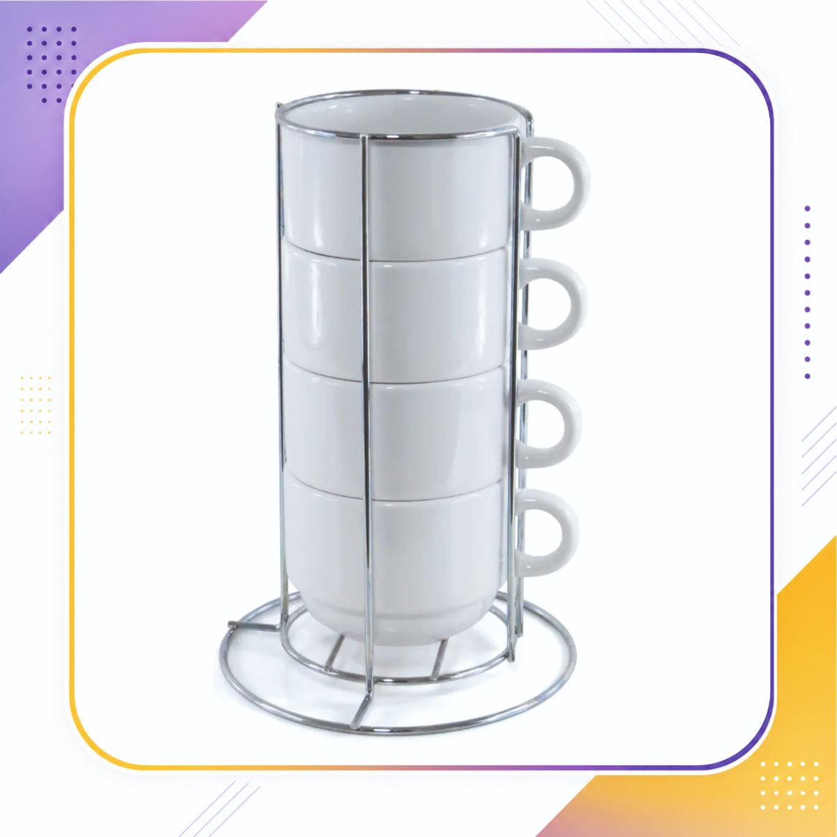 Kit 4 Xícaras de 200ml e Suporte de Metal - Personalizadas