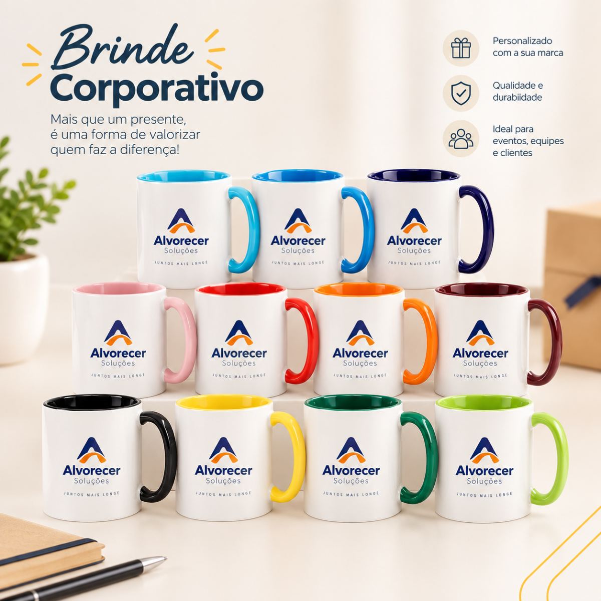 Canecas com Interior e Alça Colorida Personalizadas— Brinde Corporativo