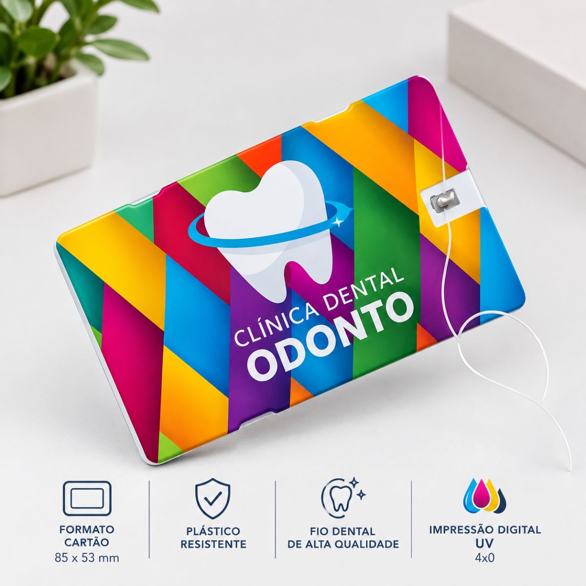 Cartão Fio Dental Personalizado – 85x53mm | 100 Unidades