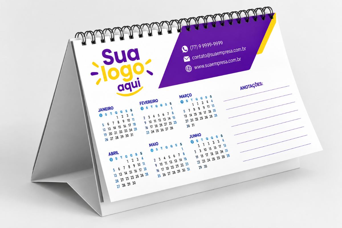 Calendário de Mesa Personalizado 148x198 mm - Encadernação Wire-o Preto